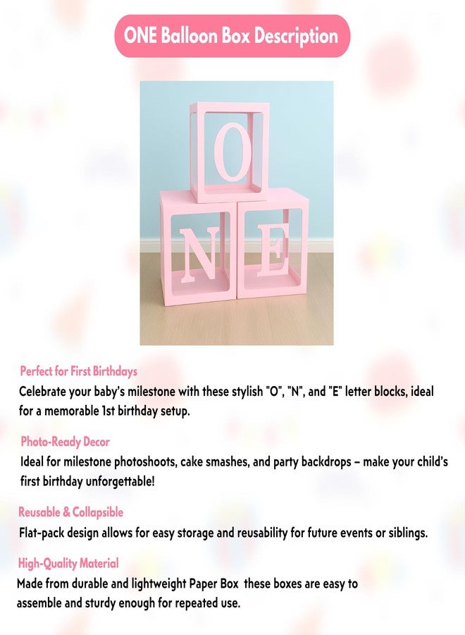 Flyloons One Balloon Box for 1st Birthday Decoration Baby Girls Kids Twins Year Transparent Plain Letter 30 Pcs Pink White Balloon 3 Pcs Pink Box Glue Dots Arrangement Set Items - Image 3